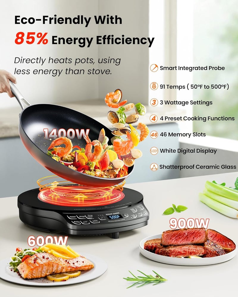 Nuwave Portable Induction Cooktop Diamond with Probe, Advanced Countertop Burner, 91 Temps from 100°F to 500°F, 12”Shatter-Proof Ceramic Glass & 6.5”Heating Coil, Ideal for RV Camp,Small Apt,Travel - Image 2